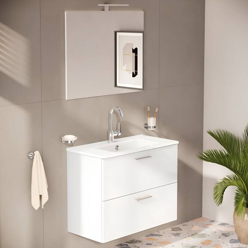 VitrA Mia 75024 Banyo Dolabı Seti Çekmeceli 80 cm Parlak Beyaz - 1