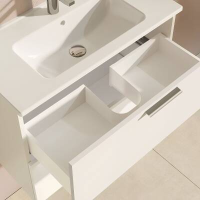 VitrA Mia 75024 Banyo Dolabı Seti Çekmeceli 80 cm Parlak Beyaz - 6