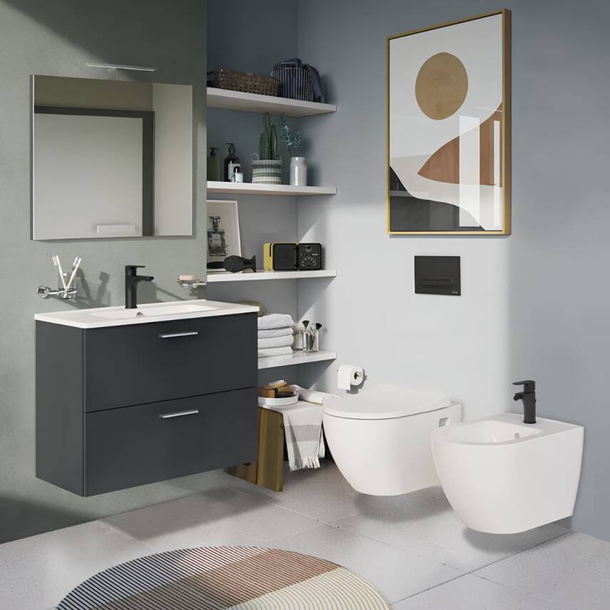 VitrA Mia 75100 Banyo Dolabı Seti Çekmeceli 80 cm Antrasit - 3