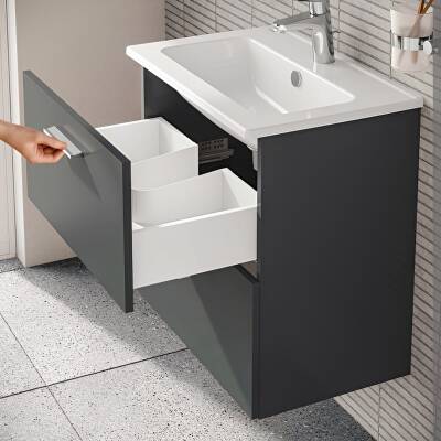 VitrA Mia 75102 Banyo Dolabı Seti Çekmeceli 60 cm Antrasit - 6