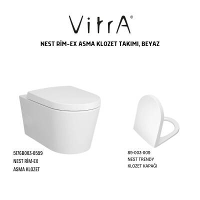Vitra Nest Rim-Ex Beyaz Asma Klozet 5716B003-0559, Vitra Yavaş Kapak 89-003-009 - 4
