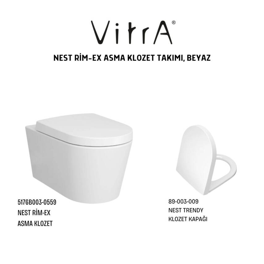 Vitra Nest Rim-Ex Beyaz Asma Klozet 5716B003-0559, Vitra Yavaş Kapak 89-003-009 - 4