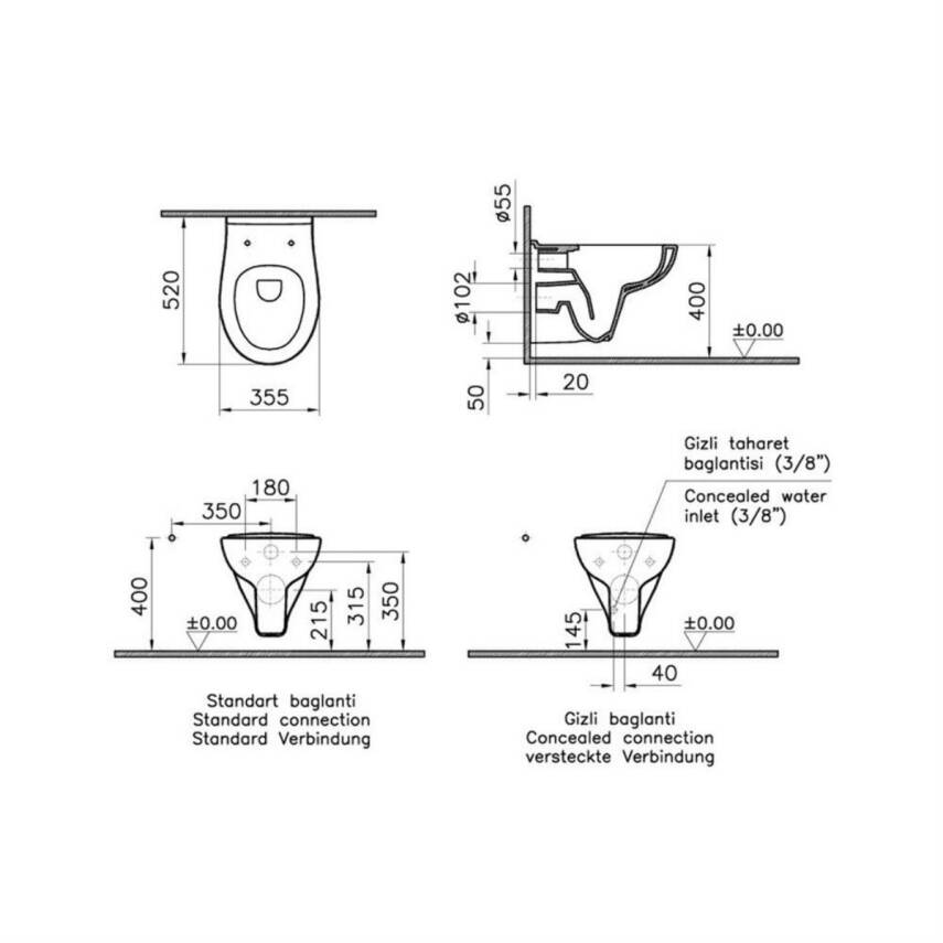 Vitra S10 Rim-Ex Asma Klozet 7741L003-0850, Vitra Yavaş Kapak 109-003-909 - 4