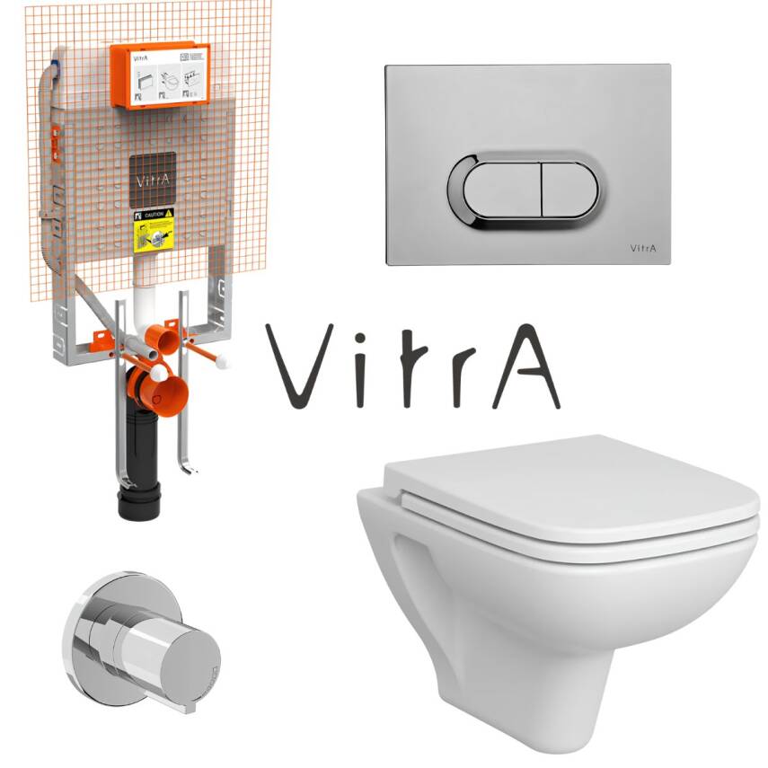 Vitra S20 Kanallı Beyaz Asma Klozet 5505L003-0868, Vitra Gömme Rezervuar Set 768-1851 - 1