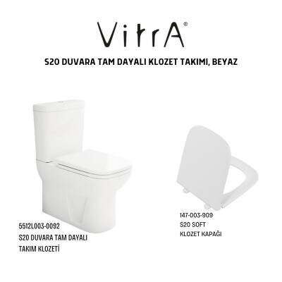 Vitra S20 Kanallı Beyaz Duvara Sıfır Klozet Takımı 5512L003-0092, Vitra Yavaş Kapak 147-003-909 - 4