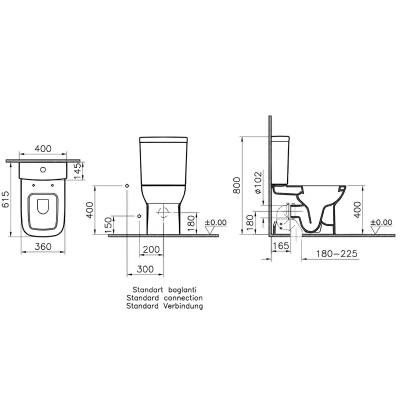 Vitra S20 Kanallı Beyaz Duvara Sıfır Klozet Takımı 5512L003-0092, Vitra Yavaş Kapak 147-003-909 - 5