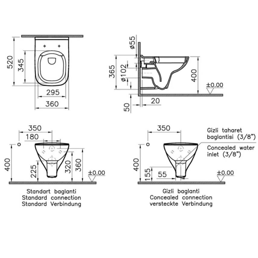 Vitra S20 SmootFlush Klozet Beyaz Asma Klozet 7508L003-0850, Vitra Yavaş Kapak 147-003-909 - 5