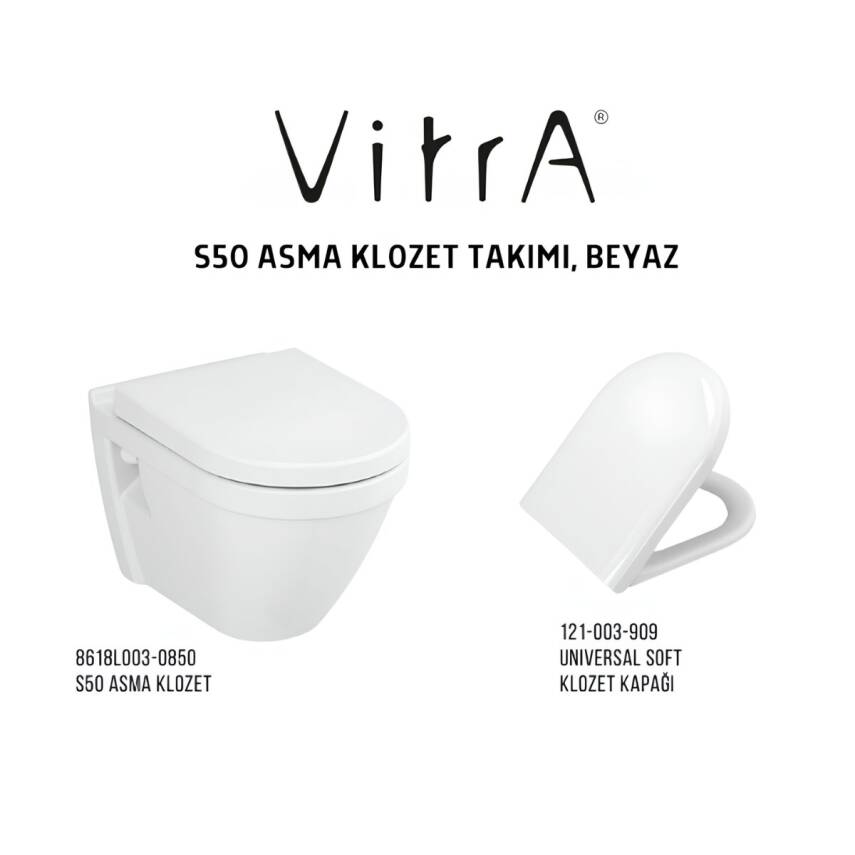 Vitra S50 Kanallı Klozet Beyaz Asma Klozet 5618L003-0850, Vitra Yavaş Kapak 121-003-909 - 4