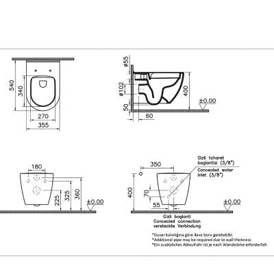 Vitra S60 SmootFlush Beyaz SmootFlush Asma Klozet 7510L003-0090, Vitra Yavaş Kapak 121-003-909 - 3