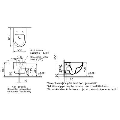 Vitra S60 SmootFlush Mat Siyah Asma Klozet 7510B083-0090, Vitra Mat Siyah Gömme Rezervuar Set 768-1851 - 4