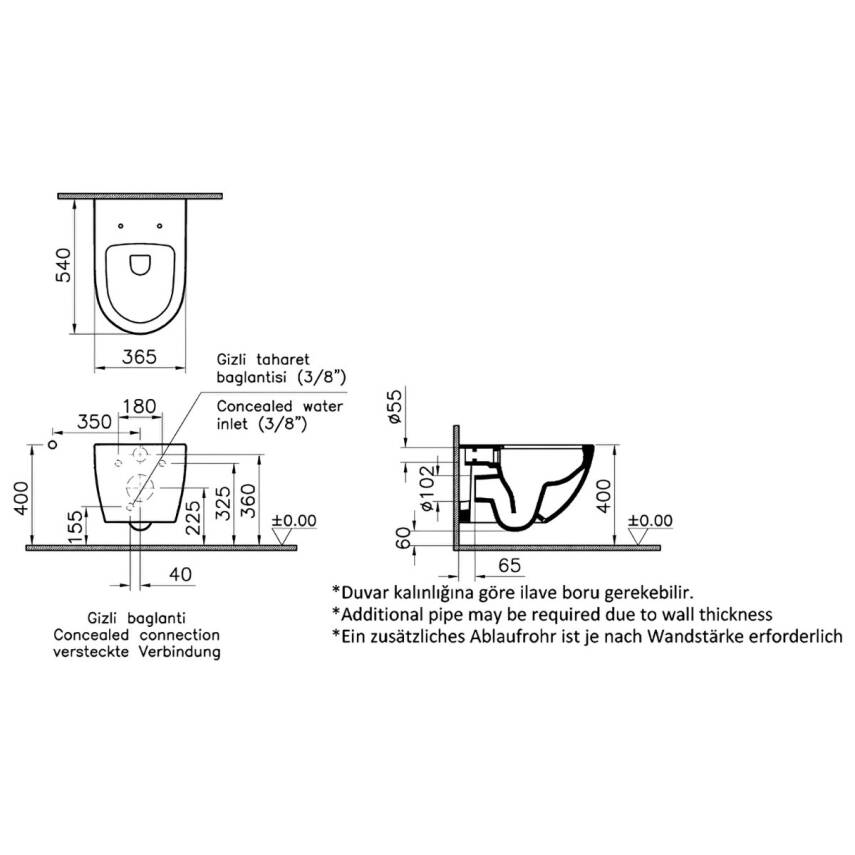 Vitra S60 SmootFlush Mat Siyah Asma Klozet 7510B083-0090, Vitra Mat Siyah Gömme Rezervuar Set 768-1851 - 4