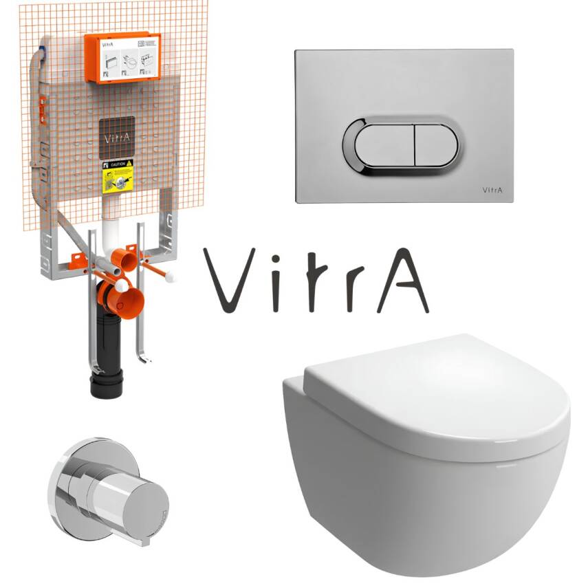 Vitra Sento Kanalsız Klozet Beyaz Asma Klozet 7748B003-0559, Vitra Gömme Rezervuar Set 768-1851 - 1