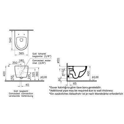Vitra Sento Rim-Ex Asma Klozet Slim Kapak 7748B003-0559, Vitra Gömme Rezervuar Set 768-1851 - 5